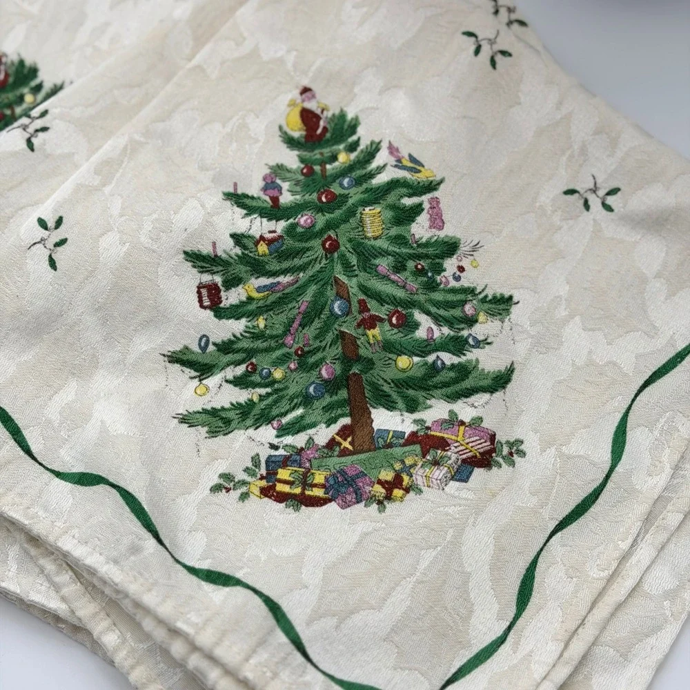 Vintage Spode Christmas Tree Pattern Cloth Napkins Set of 4 Holiday Table Linens